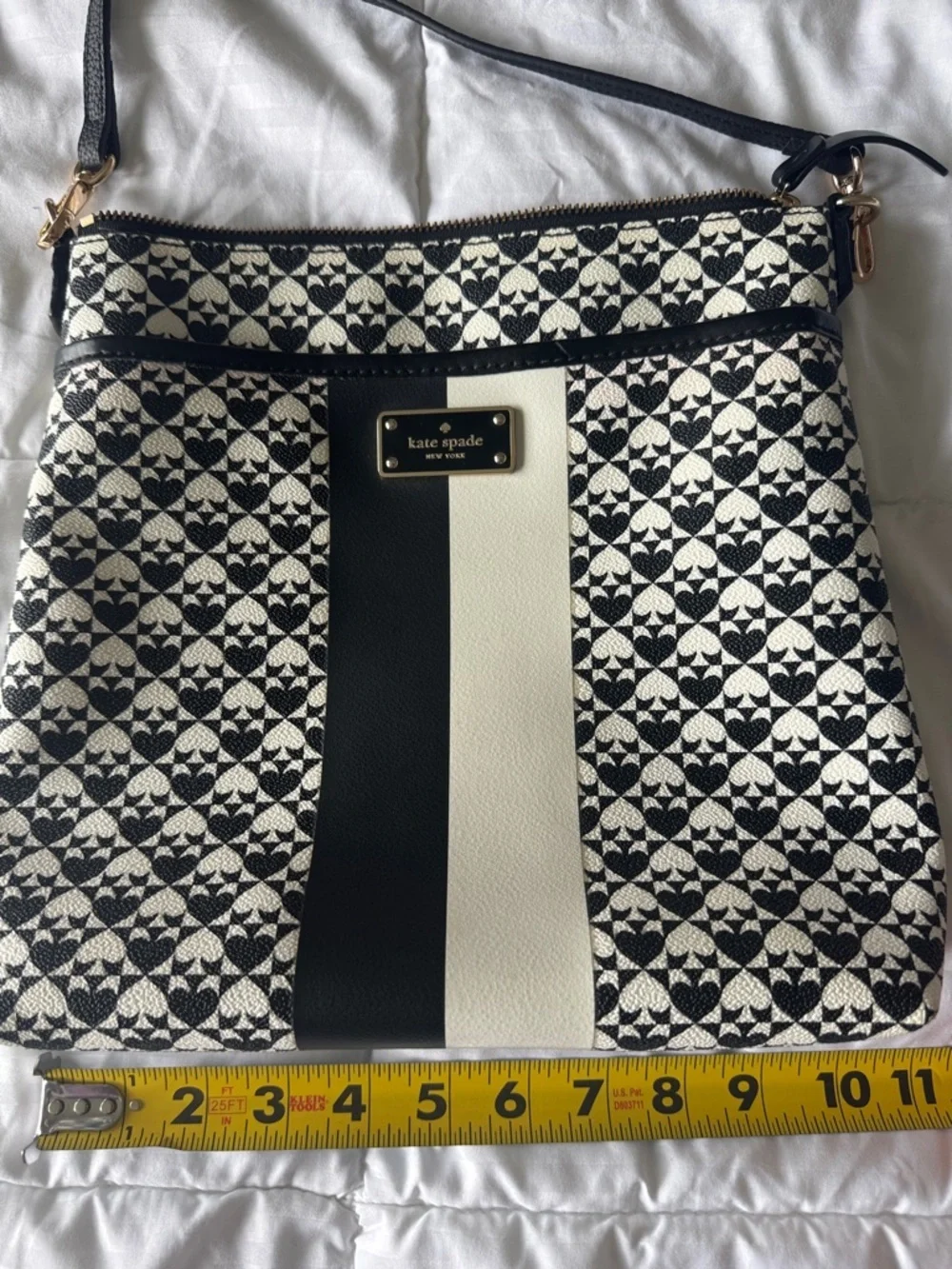 kate spade Black & White Patterned Crossbody with Black Stripe